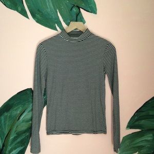 Zara Black & White Striped Fitted Turtleneck M